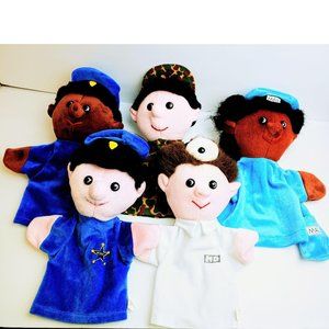 Vintage Police Fireman Doctor Hand Puppets-Set5